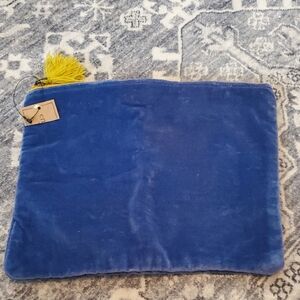 NWT Creative Co-Op Blue Velvet Pouch with Yellow Tassel